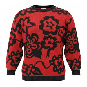 Vtg 80s Jolie Sz M-L Dropped Shoulder Sweater Acrylic-Lurex Knit Red & Black